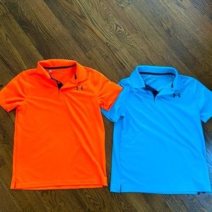 Blue and orange under armor, medium youth polos